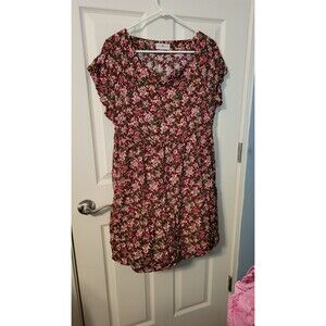 Natural Life Berkley Floral Tiered Babydoll Mini Dress Burgundy L/XL Boho